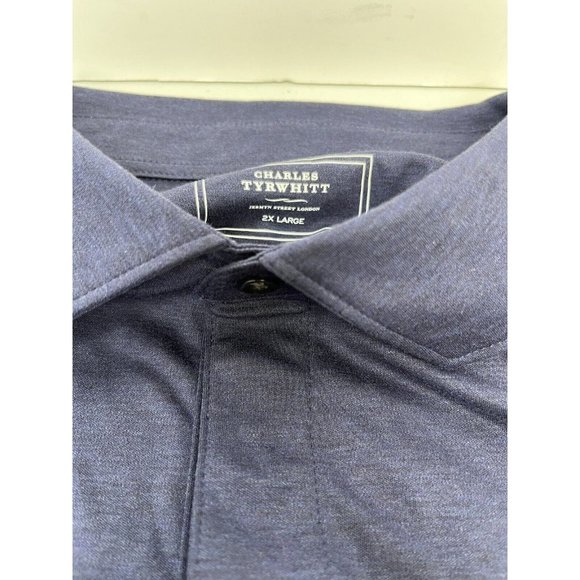 Charles Tyrwhitt Men's Long Sleeve Jersey Polo Size 2XL Blue Cotton Soft Collar - Picture 4 of 9